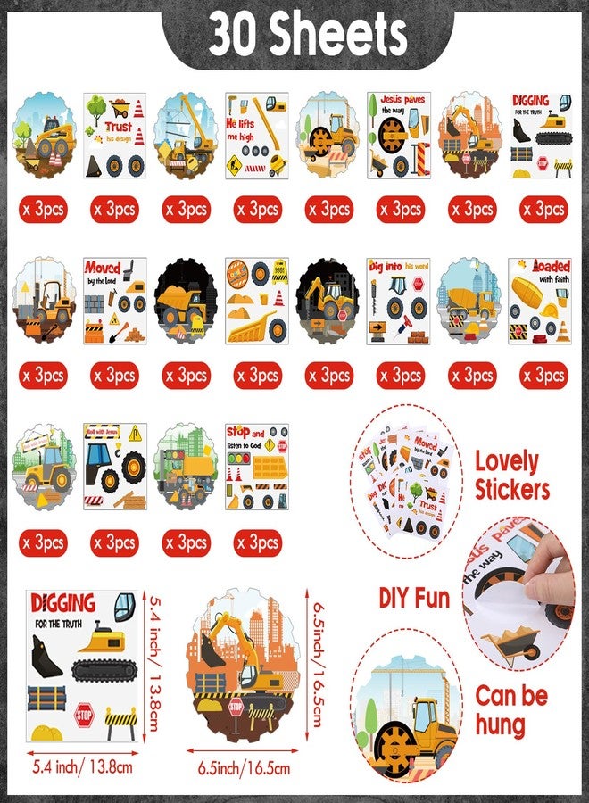Resholder 30 Sets Christian Crafts Construction Vehicle Stickers Bulk DIY Religious Sunday School Jesus Bible VBS Craft Ornaments for Summer Back to School Gifts Transportation Car Truck Party Favors - Image 2